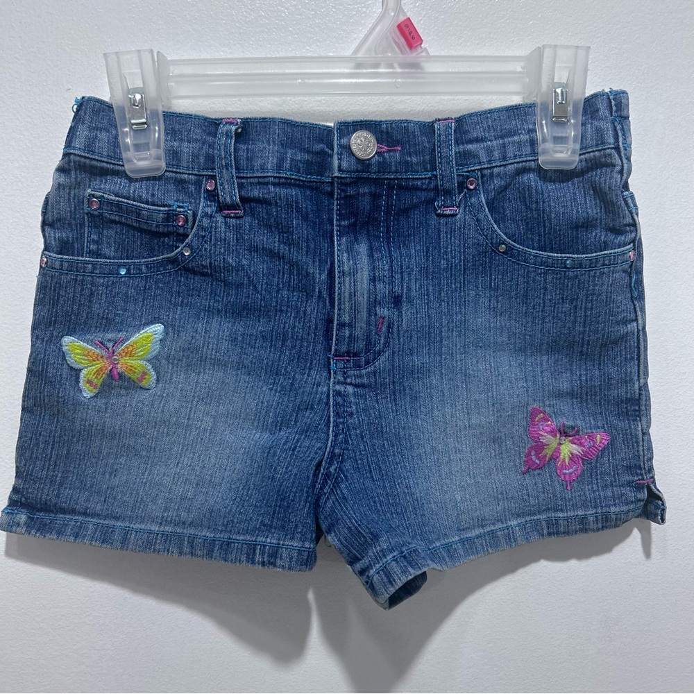 Vintage KLOZ Girls Blue Denim‎ Shorts with Butterflies Embroidery Size 6X
